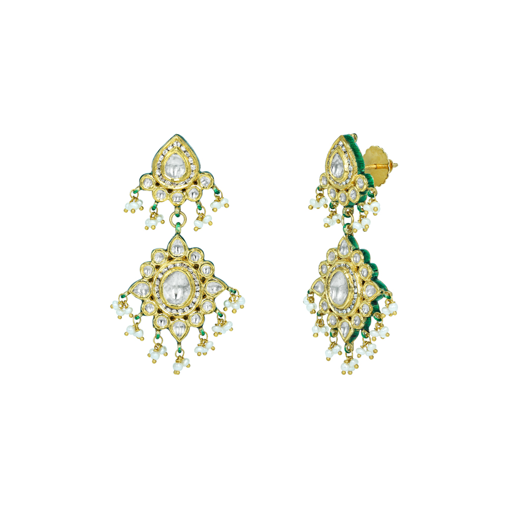 Chandelier Polki Earrings with Pearls and Intricate Craftsmanship